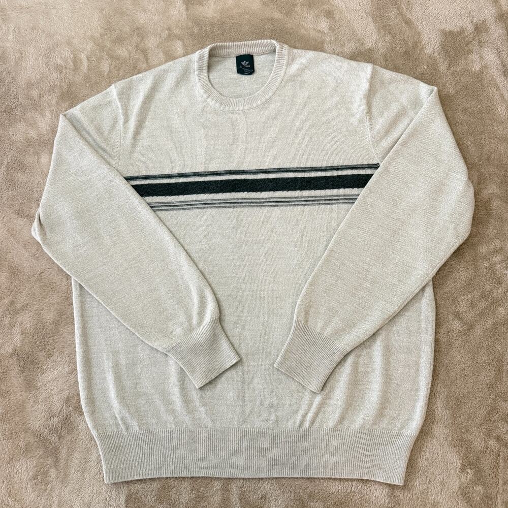 Dockers Knit Sweater Men's M Oatmeal Striped Crewneck Long Sleeve